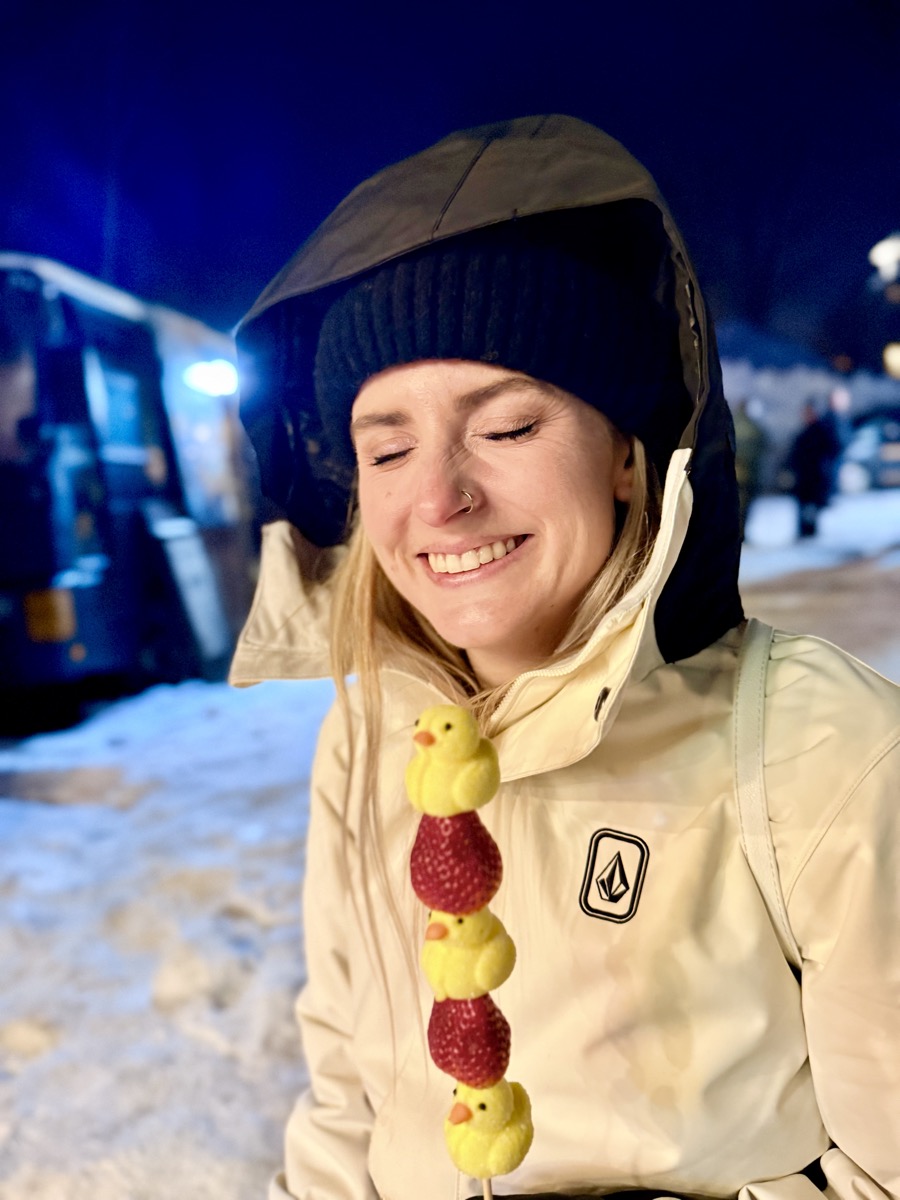 Rachel on a snowy night