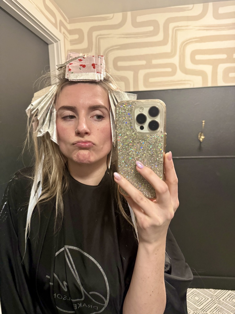 Rachel getting her hair done